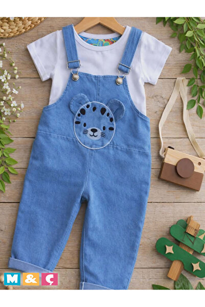 MÇ FAMİLY STORe Baby Denim Salopet Jumpsuit Set Short Sleeve T-Shirt Long Pan...