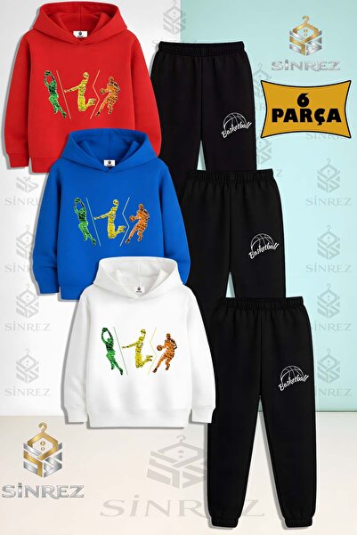 SİNREZ Set de trening cu glugă pentru copii, unisex, cu imprimeu colorat, 3 p...