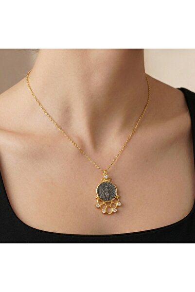 makeitbylove Sultan El Yapımı Arı Sikke ve Beyaz Topaz Kolye, Bereket Sembolü...