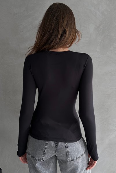 MODA BORSASI Black Crew Neck Finger-Loop Touch Badi