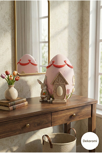 Dekoromi Dekoratif Tavşanlı Paskalya Yumurtası Evi (30cm Boy) Hediyelik ve De...