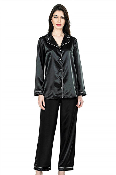 Beruflic Black Double Satin Nightgown Pajamas Set 7647