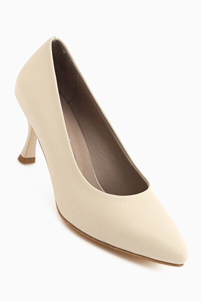 Limoya Kiara Genuine Leather Beige Women's Heeled Shoes Stiletto