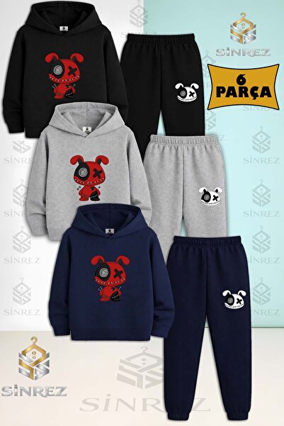 SİNREZ Set de trening cu glugă pentru copii, 3 piese, unisex, cu imprimeu urs...