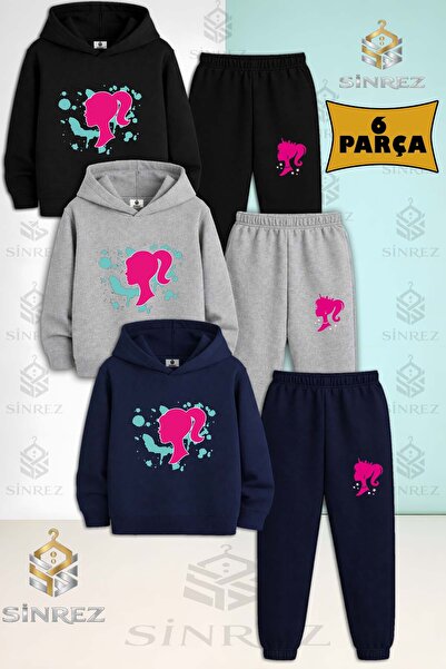 SİNREZ Set de trening cu glugă pentru copii, 3 piese, unisex, PRINCESS BRBY, ...