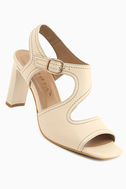 Limoya Lucie Genuine Leather Beige Thick Heeled Women's Sandals