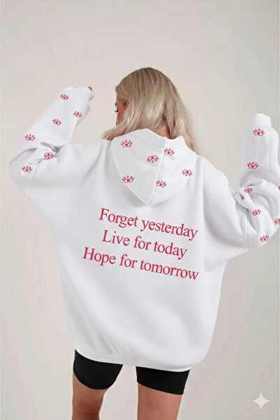 LiyAdaCo Women's White Oversize Crown Printed Hooded Sweatshirt-Hoodie Premium