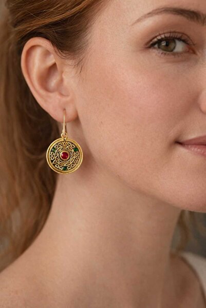 cleopatra takı aksesuar Beren Anatolian Motif Red Green Stone Detailed Ethnic...