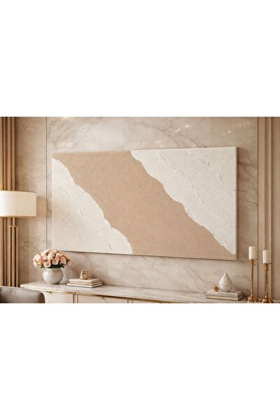 El Yapımı Rölyef Tablo – 70x100 cm Bej & Beyaz Modern Tasarım