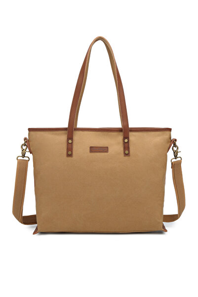 Hüvendo Smart Bags Camel Women's Shoulder Bag Large Size Canvas Fabric with G...
