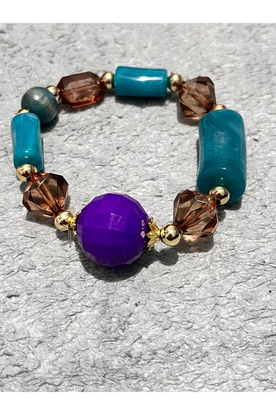 COCOSH TAKI Purple Blue Brown Beaded Gold Detailed Large Multi Flexible Bracelet