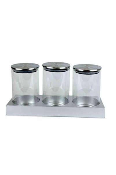 Generic Glass Jar Set with Stainless Steel Lid and Base - 3 Pieces