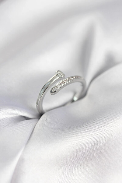 shopwave Zircon Stone Silver Color Flat Nail Model Women's Ring