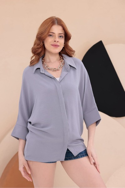 bb butik basic Elbow Sleeve Draped Loose Shirt Hkn34