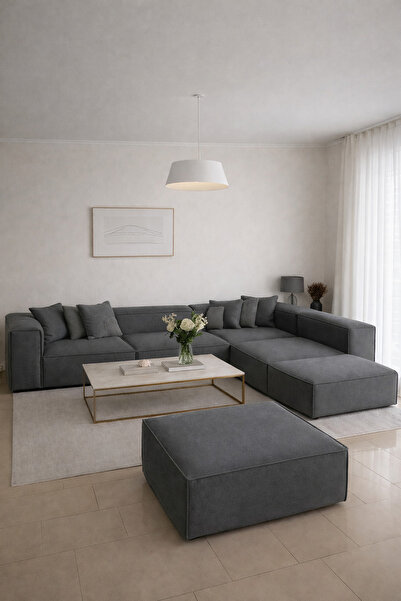 Haliloğlu Relax Soft 6 Modül Köşe Takımı (Antrisit-Kahve) Keten 650, (2 Köşe,...