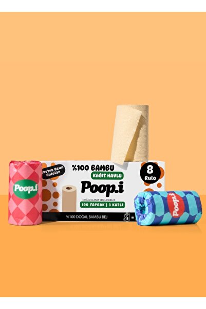 Poop.i %100 Bambu "Extra Uzun Rulo" 8 Kağıt Havlu POP Doğal Bej