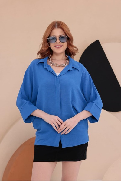 bb butik basic Elbow Sleeve Draped Loose Shirt Hkn34