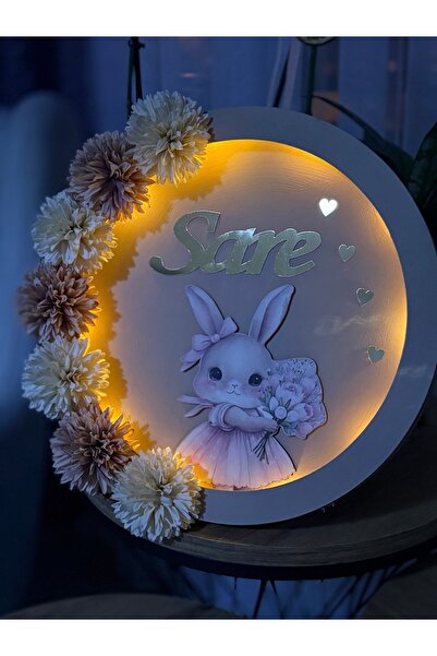 Gökçem hediyelik Led ışıklı bebek odası kapı süsü tavşanlı