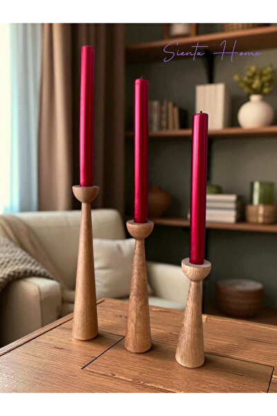 Sienta Home Kapadokya 3'lü Doğal Ahşap Şamdan Mumluk Seti
