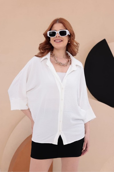 bb butik basic Elbow Sleeve Draped Loose Shirt Hkn34