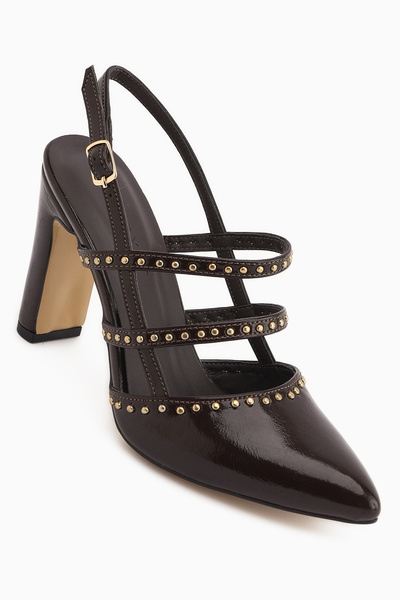 Limoya Mandy Brown Staple Detailed Women's Heeled Shoes