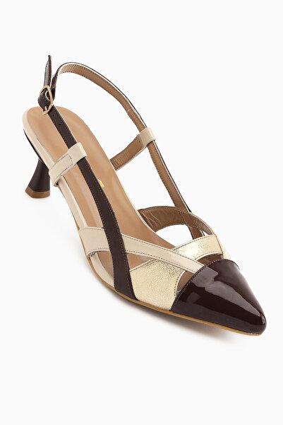 Limoya Merry Genuine Leather Beige Closed Toe Women's Heeled Shoes