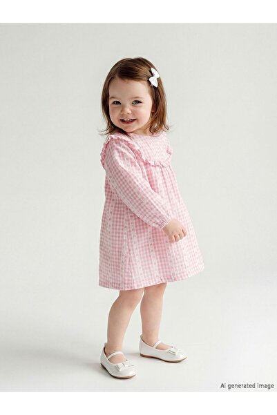 LC Waikiki LCW baby Bisiklet Yaka Ekose Kız Bebek Elbise