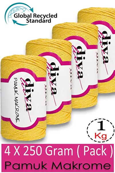 Diva İplik 1 kg - Pakovanje od 4 komada - 3 mm - Koton Makrame Torba Pređa 21...