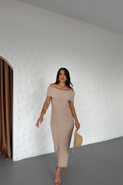 Auroveen Fit Boucle Madonna Collar Maxi Length Knitwear Dress Av3604