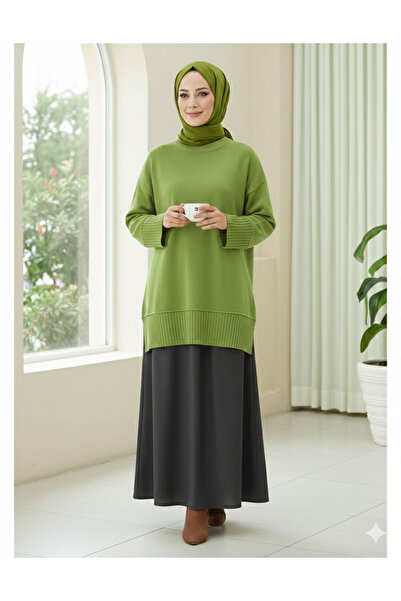 bellura Ribbed Round Neck Knitwear Tunic with Ribbed Hem and Sleeve Cuffs