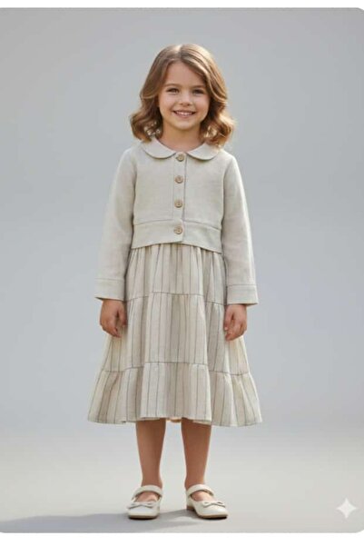 ARBİ kids Girl's Bolero Set Linen Fabric Holiday Dress