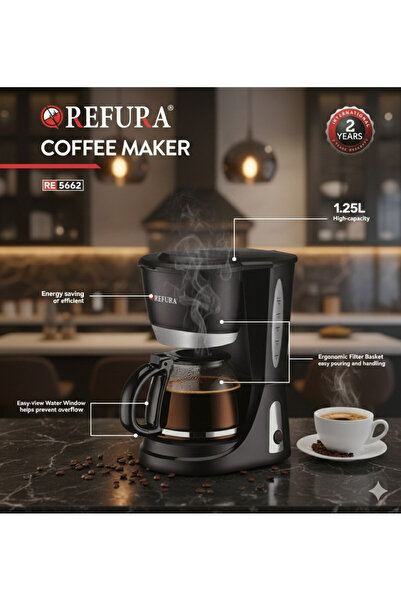 REFURA Large Drip Coffee Maker 1.25L - Keep Warm Glass Carafe