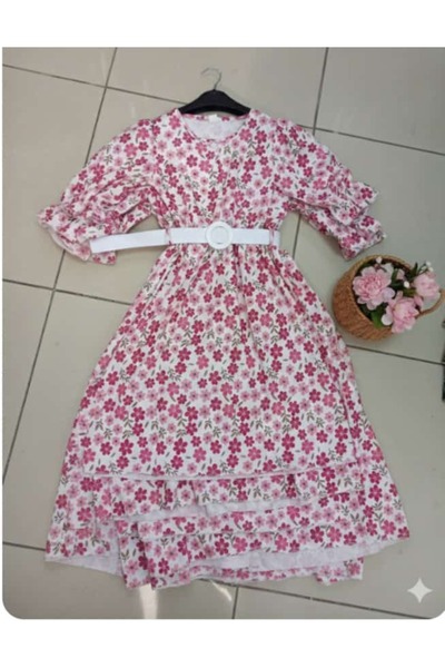 ARBİ kids Girl's Floral Long Holiday Dress with Belt