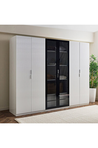 Home Box خزانة ملابس أركتيك سمارت بستة أبواب مع زجاج شفاف ودرجين