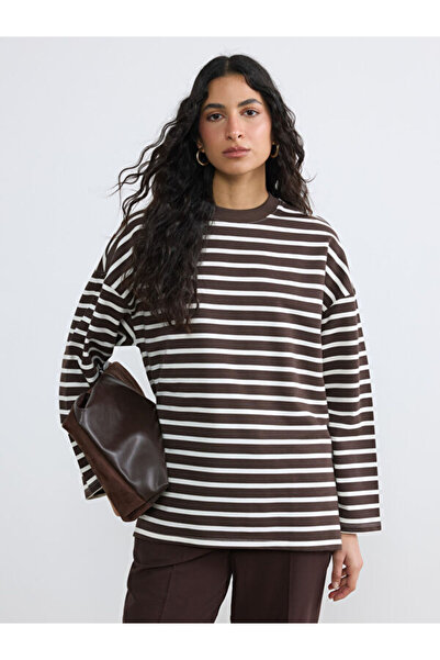 LC Waikiki Rmz Gi̇yi̇m Farkiyla Striped Loose Fit Women's Sweatshirt Tunic