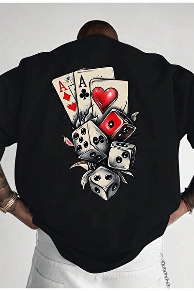 LELVANİ Men's Card and Dice Game Printed T-Shirt