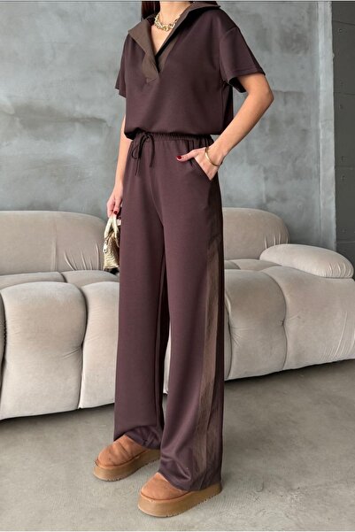 LAMİFUSTORE V-Neck Modal Fabric Top and Bottom Set