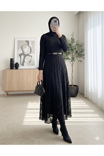 bellura Belted Lined Lace Dress