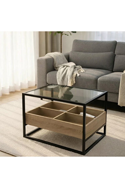 terndat Modern two-tiered serving table, wooden, divided, with a Sheer glass ...