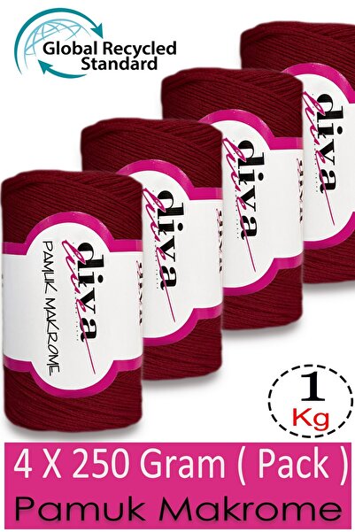 Diva İplik 1 kg - Pack of 4 - 3 mm - Koton Macrame Bag Thread 999 Claret Red