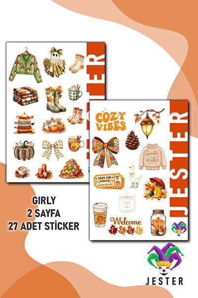 Jester Sonbahar 2'li Sticker, Çıkartma, Günlük, Ajanda, Planlayıcı, Bullet, J...