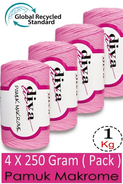 Diva İplik 1 kg - Pakovanje od 4 komada - 3 mm - Koton Makrame Torba Pređa 22...