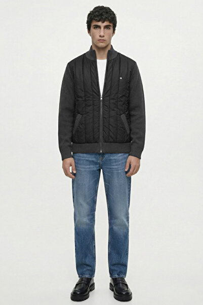 Sam Quilted Combination Zippered Knitwear Coat - Dark Black - Anthracite