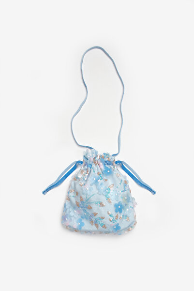 Le Mabelle Geantă pentru fetițe cu flori albastre și detalii cu paiete