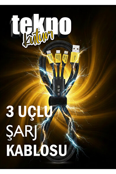 TEKNOKUTUM 3'ü 1 arada 100W 5A Hızlı Şarj USB Tip-C Mikro Hızlı Şarj Kablosu ...