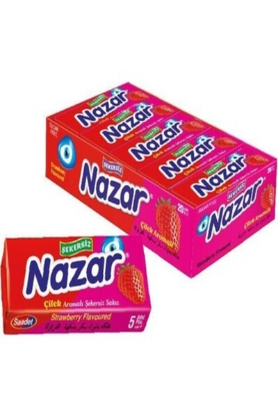 Nazar 5-Pack Strawberry Flavored Sugar-Free Chewing Gum (1 Pack of 20 Pieces)