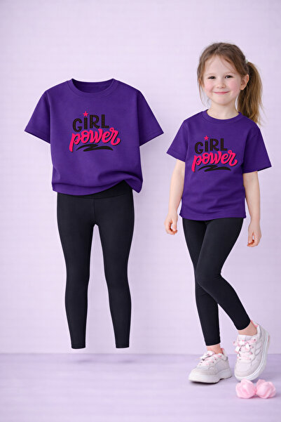 LORVEX Set pentru fete 100% bumbac, tricou imprimat GILR POWER și set de cola...