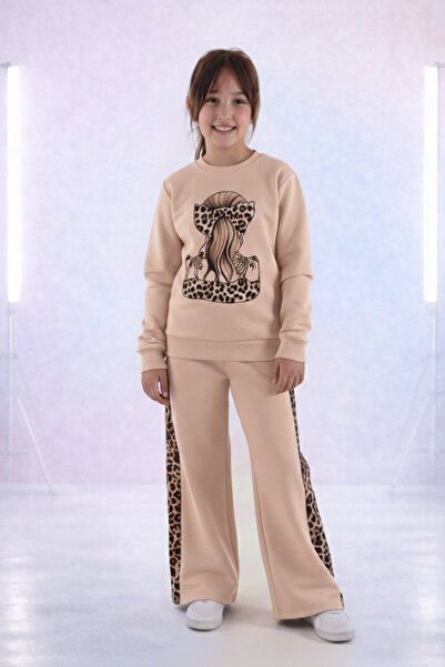 Arya Nisa Kids Girls' Cotton Leopard and Ponytail Hair Print Long Sleeve Wide...