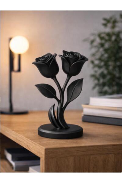 ESEN 3D GARAGE Siyah Çift Güllü Dekoratif Biblo | Modern Ev & TV Ünitesi Deko...