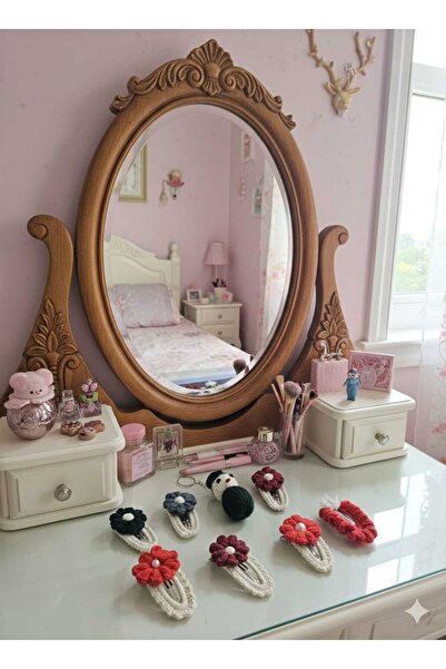 Retro Women Girl's Baby Knitted Design Ribbon Flower Figured Gift Buckle Set